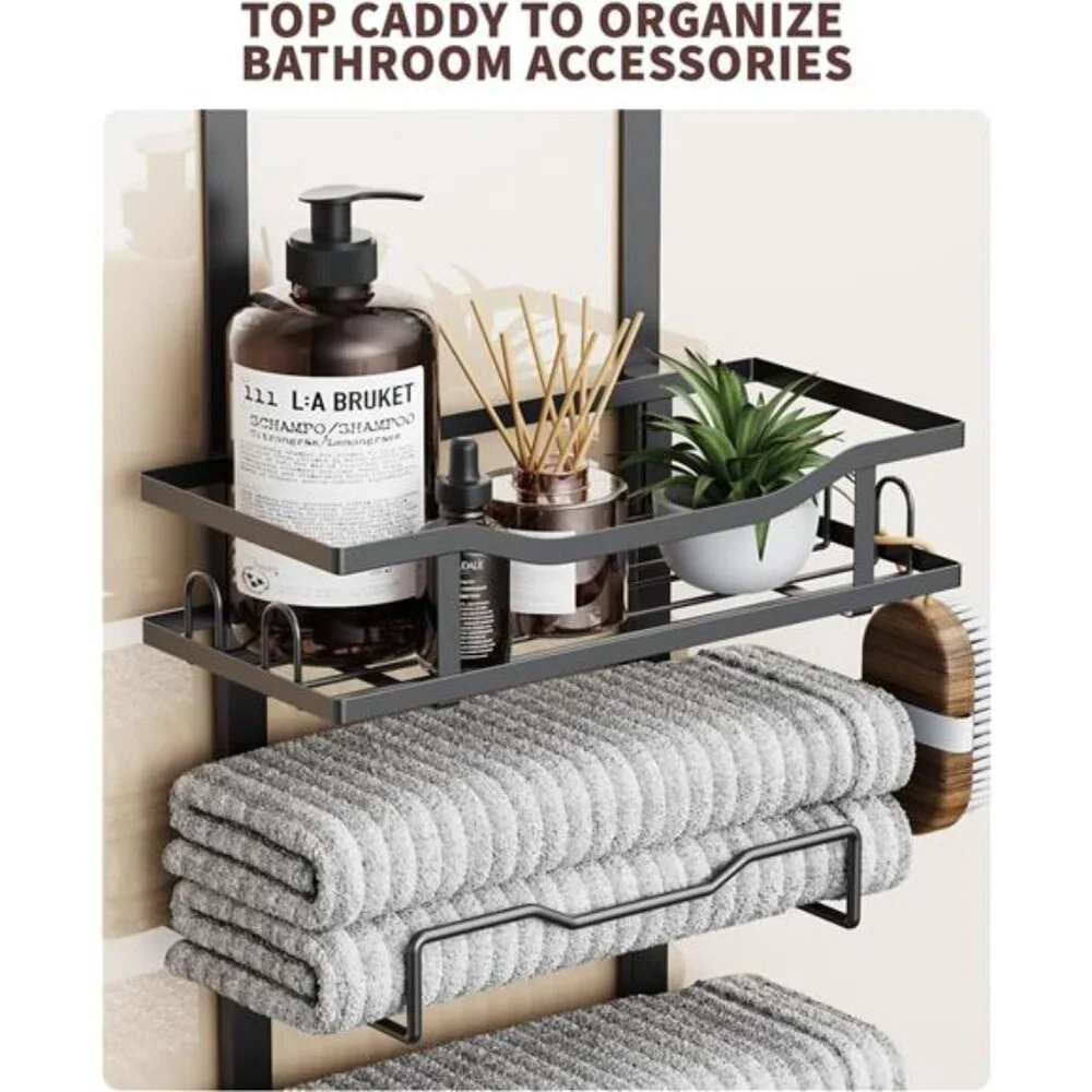 Over Door Towel Rack Bathroom Hanging Organizer 6 Tier Storage No Drill Black